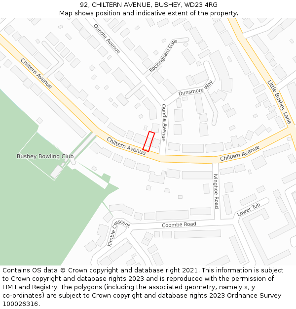 92, CHILTERN AVENUE, BUSHEY, WD23 4RG: Location map and indicative extent of plot