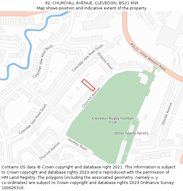 92, CHURCHILL AVENUE, CLEVEDON, BS21 6NX: Location map and indicative extent of plot