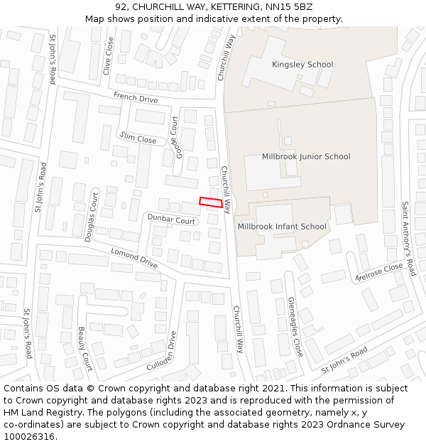 92, CHURCHILL WAY, KETTERING, NN15 5BZ: Location map and indicative extent of plot