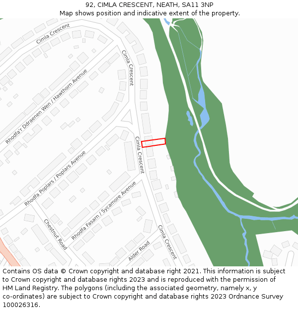 92, CIMLA CRESCENT, NEATH, SA11 3NP: Location map and indicative extent of plot