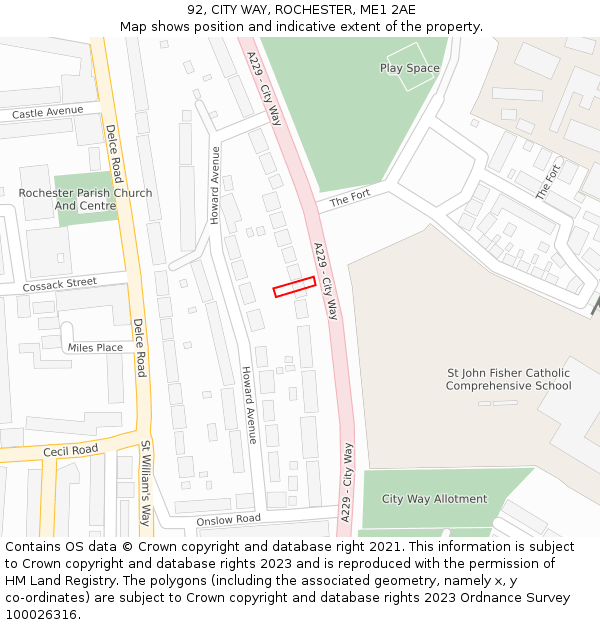 92, CITY WAY, ROCHESTER, ME1 2AE: Location map and indicative extent of plot