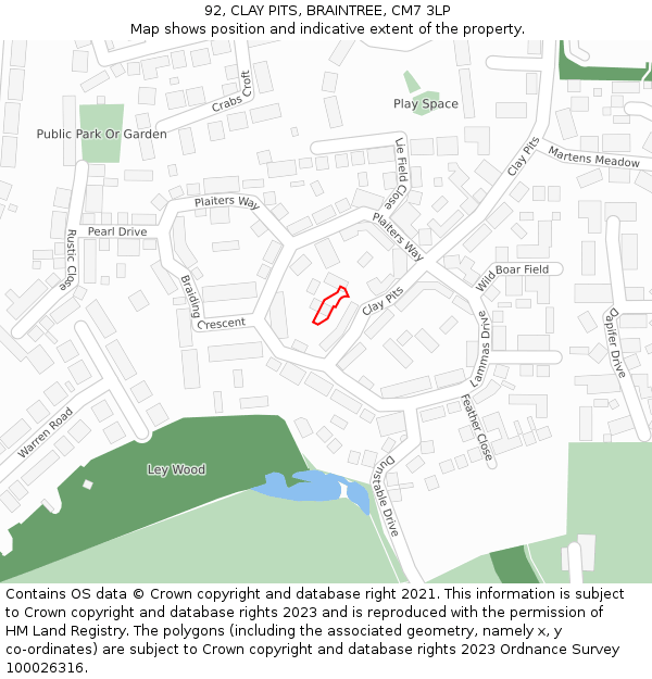 92, CLAY PITS, BRAINTREE, CM7 3LP: Location map and indicative extent of plot
