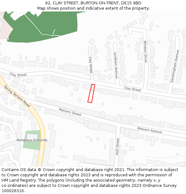 92, CLAY STREET, BURTON-ON-TRENT, DE15 9BD: Location map and indicative extent of plot