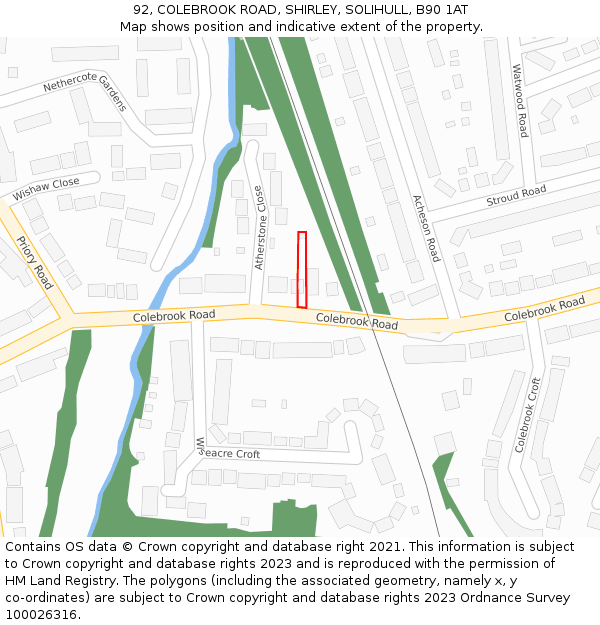 92, COLEBROOK ROAD, SHIRLEY, SOLIHULL, B90 1AT: Location map and indicative extent of plot