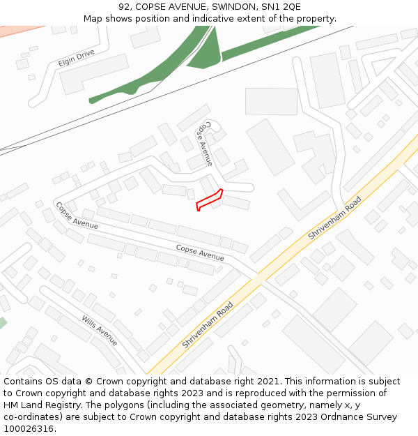 92, COPSE AVENUE, SWINDON, SN1 2QE: Location map and indicative extent of plot