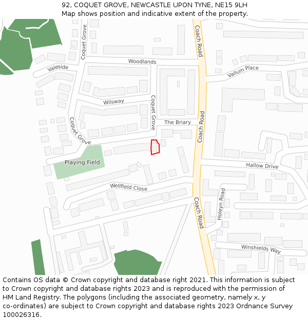 92, COQUET GROVE, NEWCASTLE UPON TYNE, NE15 9LH: Location map and indicative extent of plot