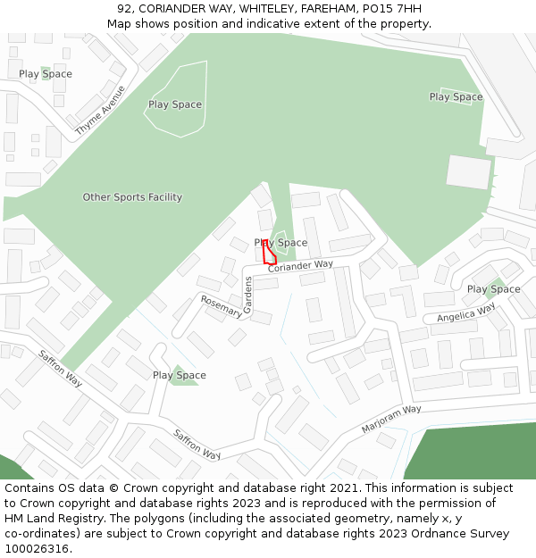 92, CORIANDER WAY, WHITELEY, FAREHAM, PO15 7HH: Location map and indicative extent of plot