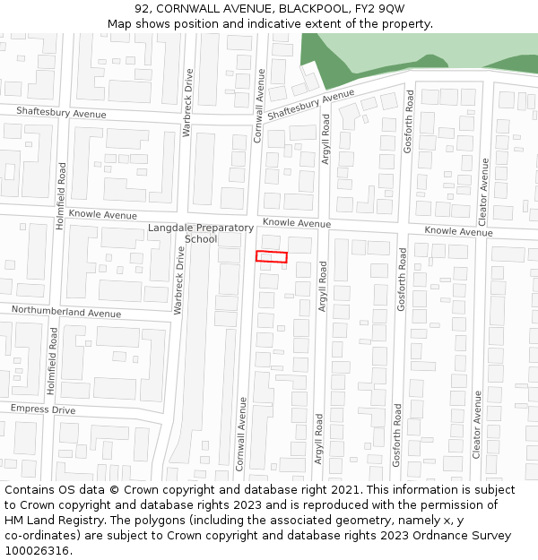 92, CORNWALL AVENUE, BLACKPOOL, FY2 9QW: Location map and indicative extent of plot