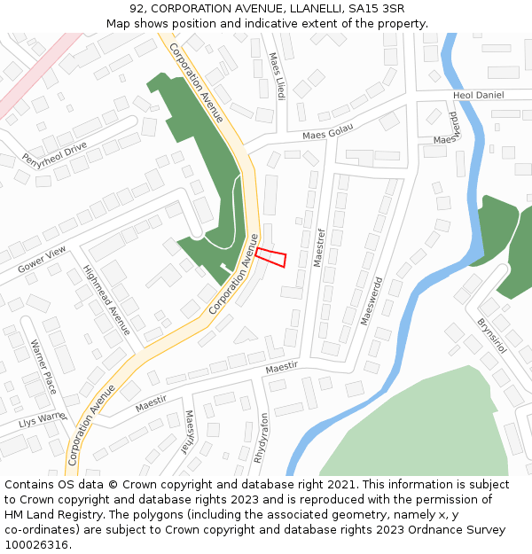 92, CORPORATION AVENUE, LLANELLI, SA15 3SR: Location map and indicative extent of plot