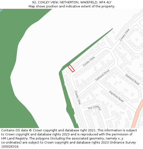 92, COXLEY VIEW, NETHERTON, WAKEFIELD, WF4 4LY: Location map and indicative extent of plot