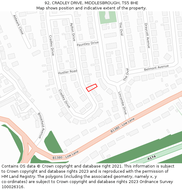92, CRADLEY DRIVE, MIDDLESBROUGH, TS5 8HE: Location map and indicative extent of plot