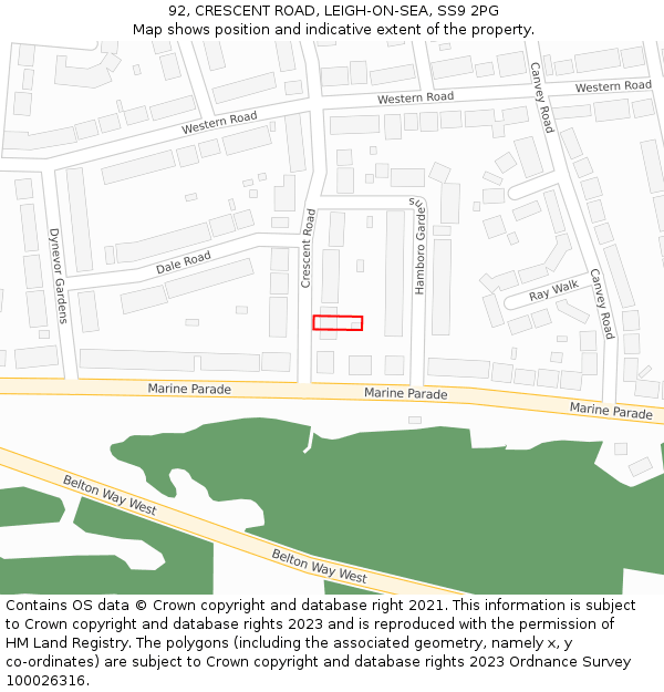 92, CRESCENT ROAD, LEIGH-ON-SEA, SS9 2PG: Location map and indicative extent of plot