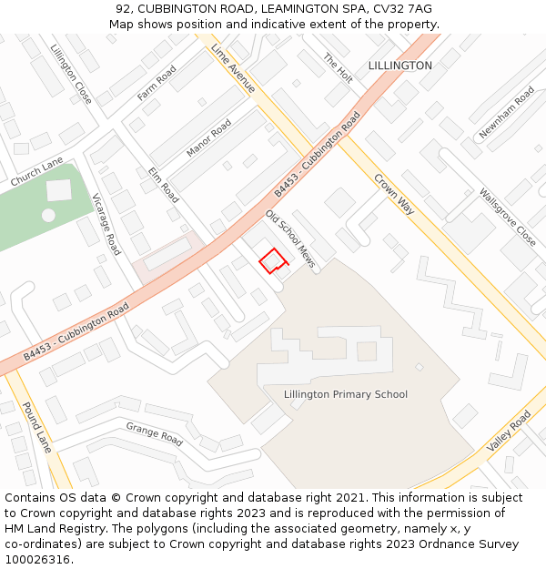 92, CUBBINGTON ROAD, LEAMINGTON SPA, CV32 7AG: Location map and indicative extent of plot