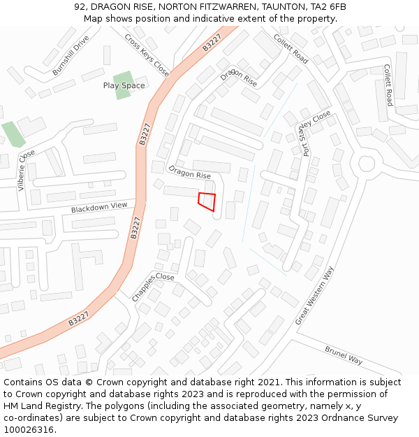 92, DRAGON RISE, NORTON FITZWARREN, TAUNTON, TA2 6FB: Location map and indicative extent of plot