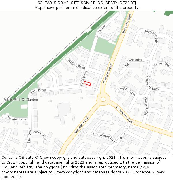 92, EARLS DRIVE, STENSON FIELDS, DERBY, DE24 3FJ: Location map and indicative extent of plot