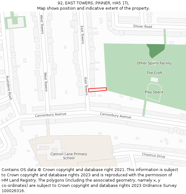 92, EAST TOWERS, PINNER, HA5 1TL: Location map and indicative extent of plot