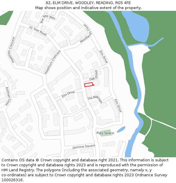 92, ELM DRIVE, WOODLEY, READING, RG5 4FE: Location map and indicative extent of plot