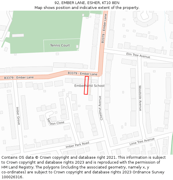 92, EMBER LANE, ESHER, KT10 8EN: Location map and indicative extent of plot