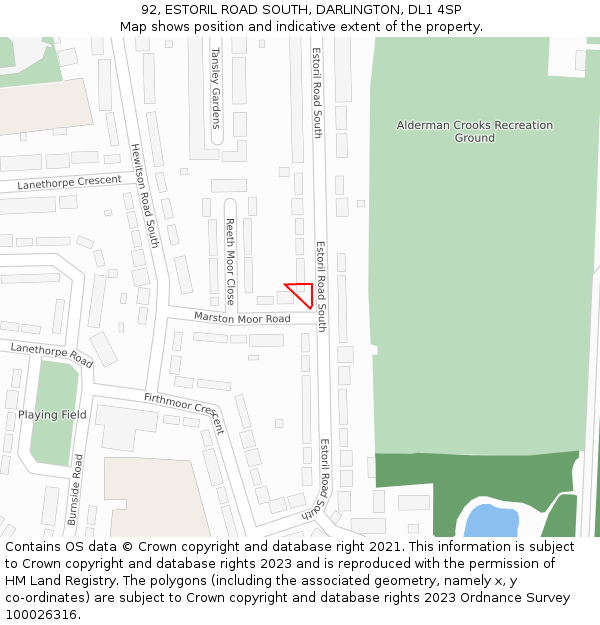 92, ESTORIL ROAD SOUTH, DARLINGTON, DL1 4SP: Location map and indicative extent of plot