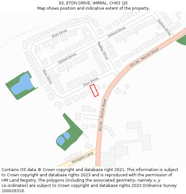 92, ETON DRIVE, WIRRAL, CH63 1JS: Location map and indicative extent of plot