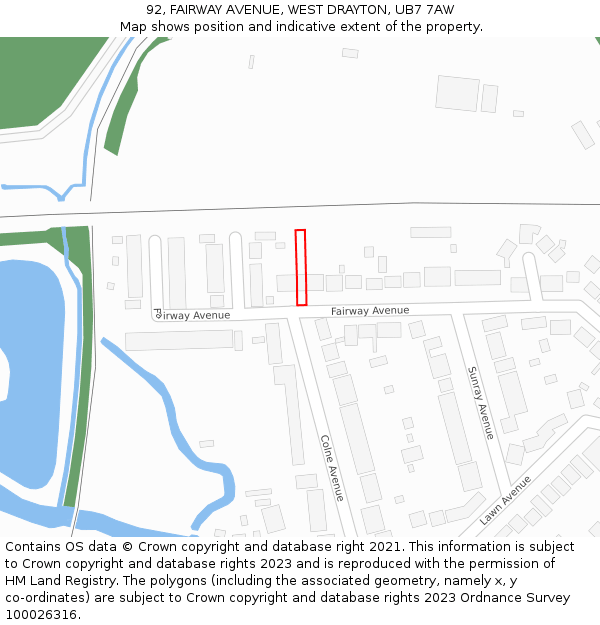 92, FAIRWAY AVENUE, WEST DRAYTON, UB7 7AW: Location map and indicative extent of plot