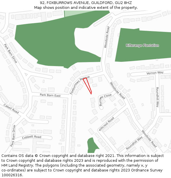 92, FOXBURROWS AVENUE, GUILDFORD, GU2 8HZ: Location map and indicative extent of plot