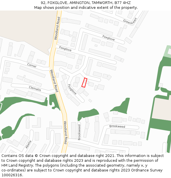 92, FOXGLOVE, AMINGTON, TAMWORTH, B77 4HZ: Location map and indicative extent of plot