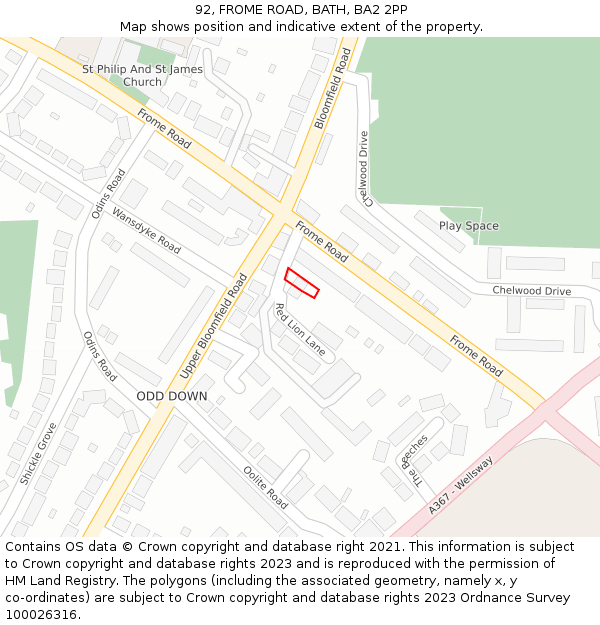 92, FROME ROAD, BATH, BA2 2PP: Location map and indicative extent of plot