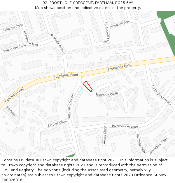 92, FROSTHOLE CRESCENT, FAREHAM, PO15 6AY: Location map and indicative extent of plot