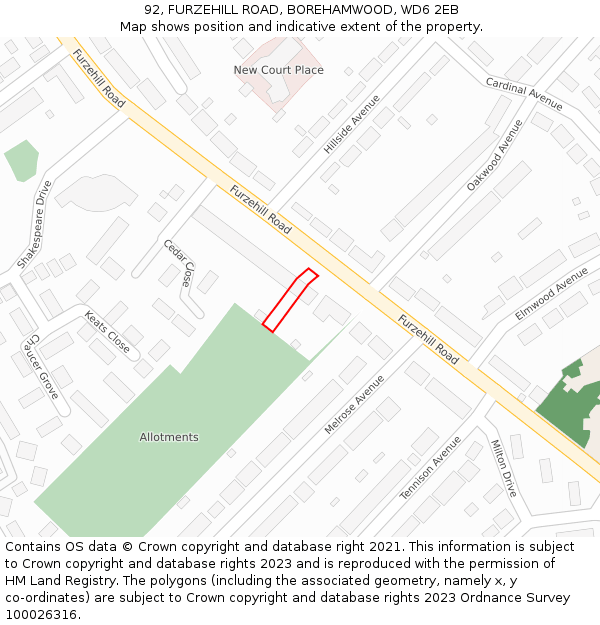 92, FURZEHILL ROAD, BOREHAMWOOD, WD6 2EB: Location map and indicative extent of plot