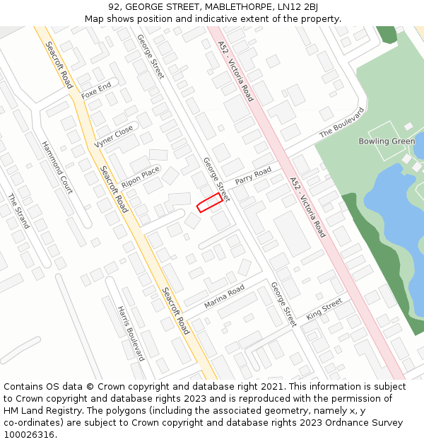 92, GEORGE STREET, MABLETHORPE, LN12 2BJ: Location map and indicative extent of plot