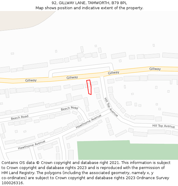 92, GILLWAY LANE, TAMWORTH, B79 8PL: Location map and indicative extent of plot