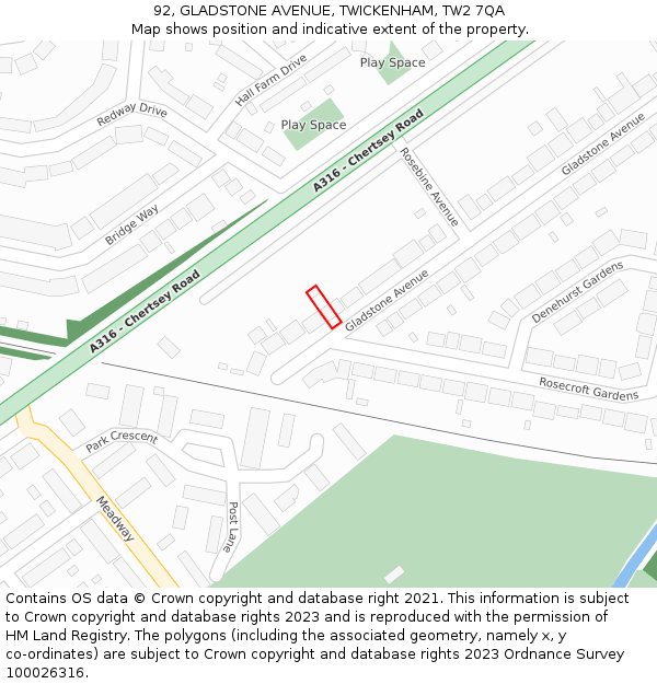 92, GLADSTONE AVENUE, TWICKENHAM, TW2 7QA: Location map and indicative extent of plot