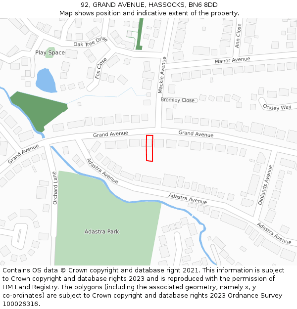 92, GRAND AVENUE, HASSOCKS, BN6 8DD: Location map and indicative extent of plot