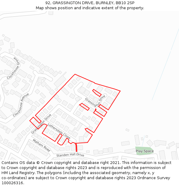 92, GRASSINGTON DRIVE, BURNLEY, BB10 2SP: Location map and indicative extent of plot