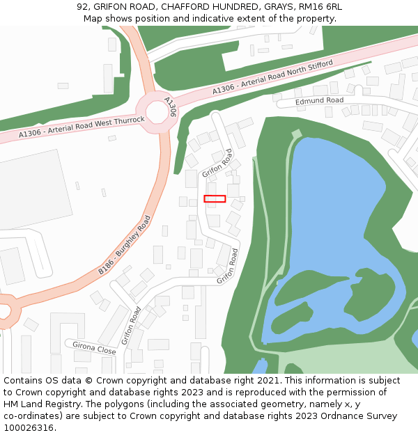 92, GRIFON ROAD, CHAFFORD HUNDRED, GRAYS, RM16 6RL: Location map and indicative extent of plot