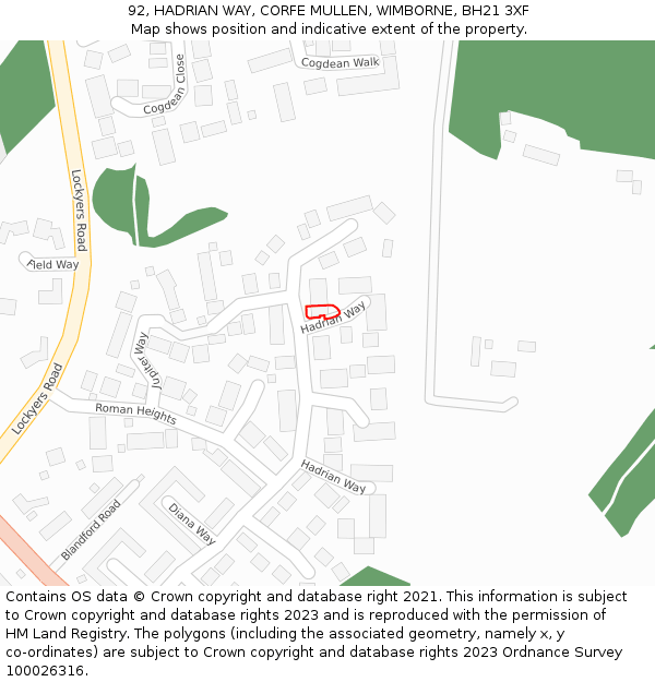 92, HADRIAN WAY, CORFE MULLEN, WIMBORNE, BH21 3XF: Location map and indicative extent of plot