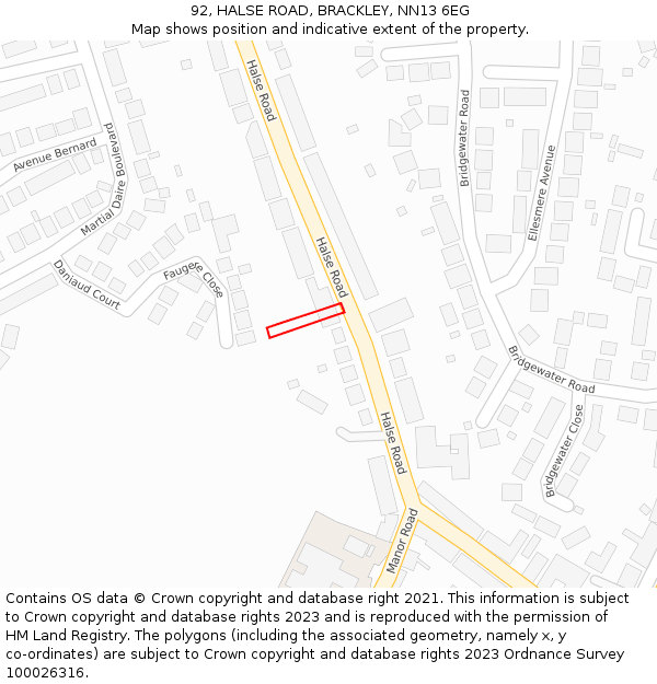 92, HALSE ROAD, BRACKLEY, NN13 6EG: Location map and indicative extent of plot