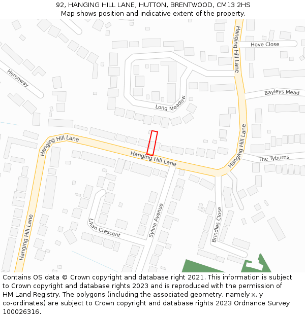 92, HANGING HILL LANE, HUTTON, BRENTWOOD, CM13 2HS: Location map and indicative extent of plot