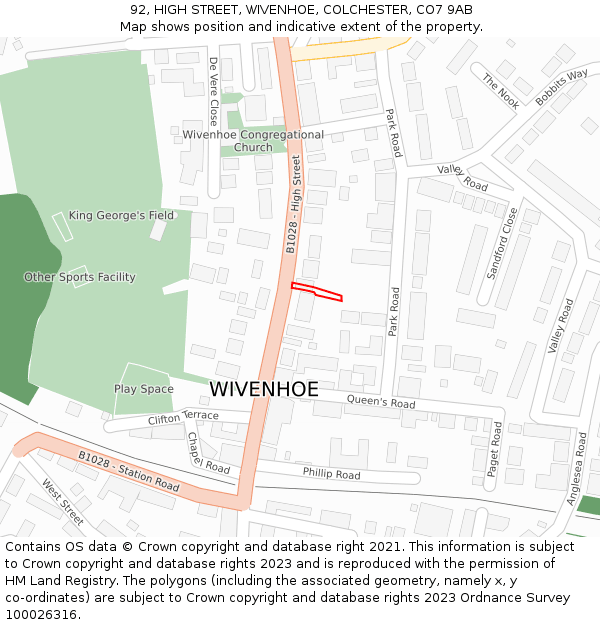 92, HIGH STREET, WIVENHOE, COLCHESTER, CO7 9AB: Location map and indicative extent of plot