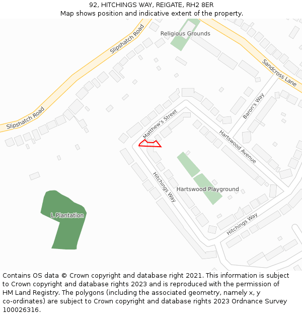 92, HITCHINGS WAY, REIGATE, RH2 8ER: Location map and indicative extent of plot