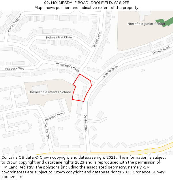 92, HOLMESDALE ROAD, DRONFIELD, S18 2FB: Location map and indicative extent of plot