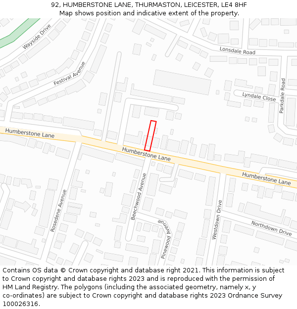92, HUMBERSTONE LANE, THURMASTON, LEICESTER, LE4 8HF: Location map and indicative extent of plot