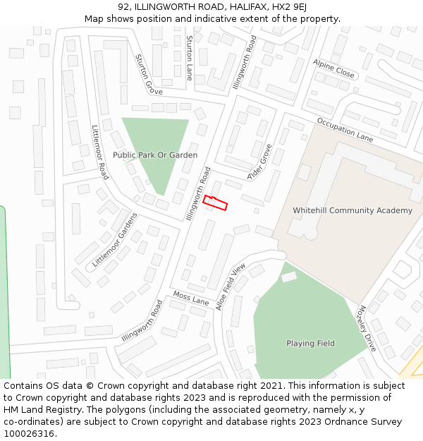 92, ILLINGWORTH ROAD, HALIFAX, HX2 9EJ: Location map and indicative extent of plot