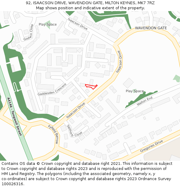 92, ISAACSON DRIVE, WAVENDON GATE, MILTON KEYNES, MK7 7RZ: Location map and indicative extent of plot