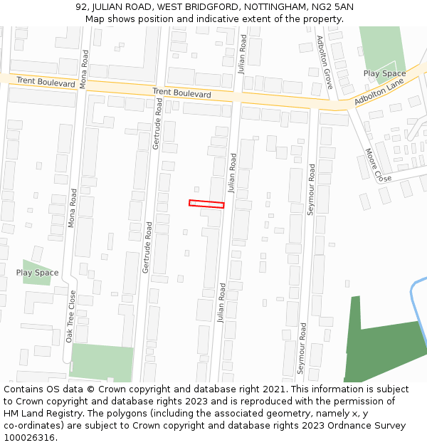 92, JULIAN ROAD, WEST BRIDGFORD, NOTTINGHAM, NG2 5AN: Location map and indicative extent of plot