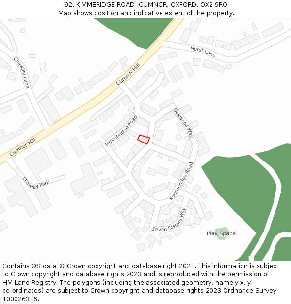 92, KIMMERIDGE ROAD, CUMNOR, OXFORD, OX2 9RQ: Location map and indicative extent of plot