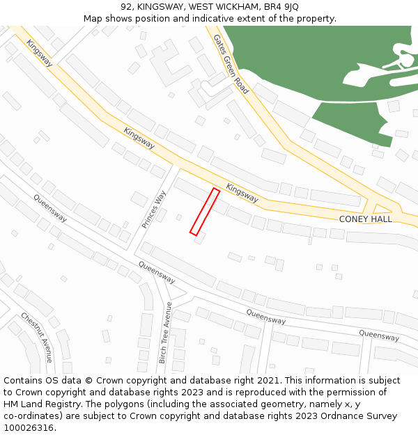 92, KINGSWAY, WEST WICKHAM, BR4 9JQ: Location map and indicative extent of plot