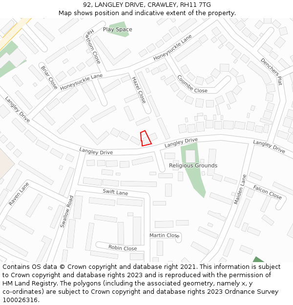 92, LANGLEY DRIVE, CRAWLEY, RH11 7TG: Location map and indicative extent of plot