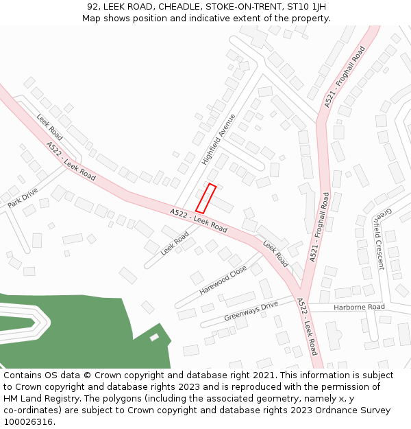 92, LEEK ROAD, CHEADLE, STOKE-ON-TRENT, ST10 1JH: Location map and indicative extent of plot